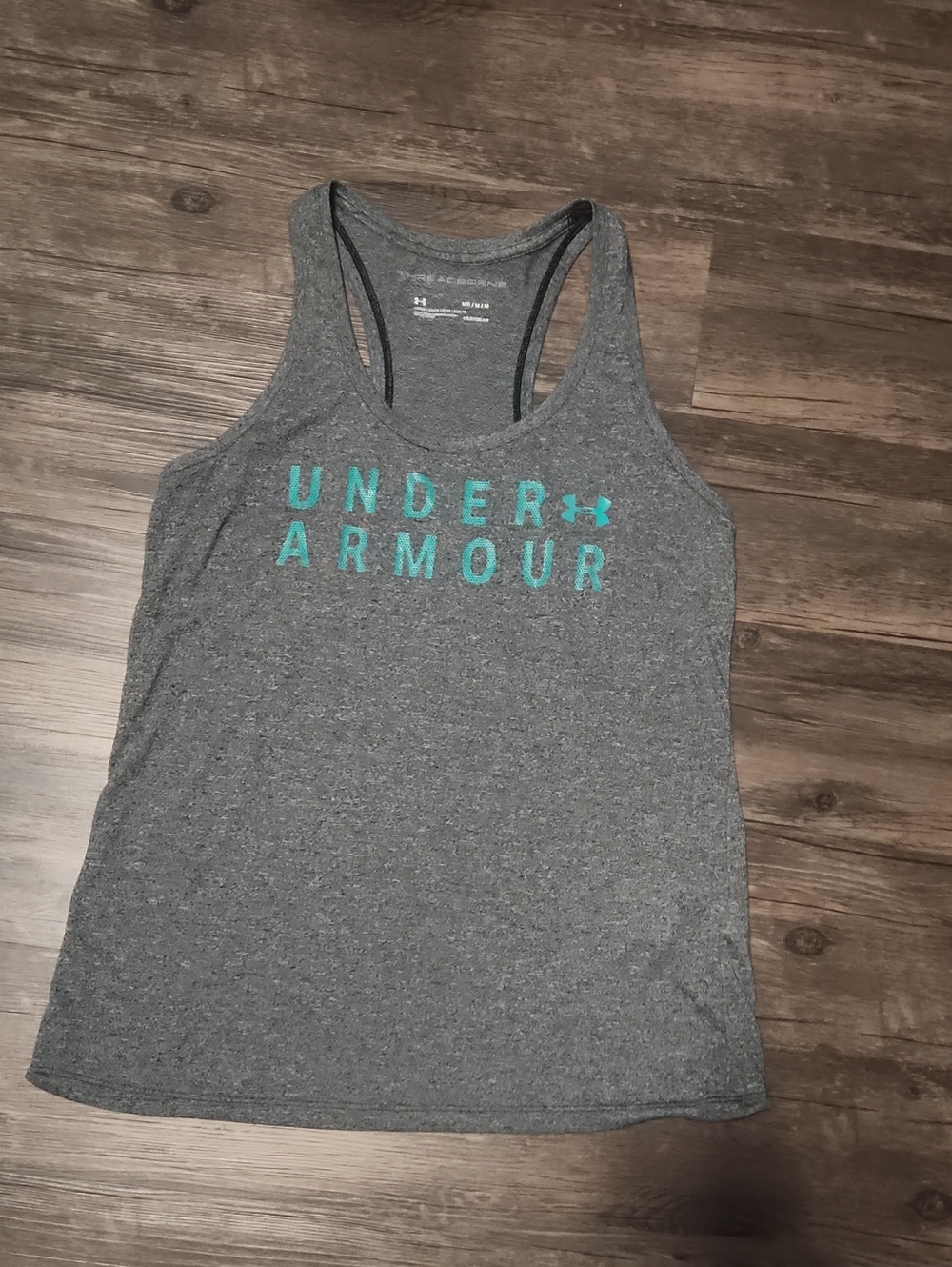 Under Armour Gray Racerback Tank with Teal Logo Lettering